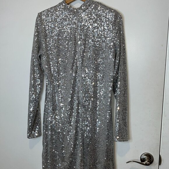 NWT Abercrombie & Fitch Silver Sequin Long Sleeve Mini Dress XL - Picture 6 of 12